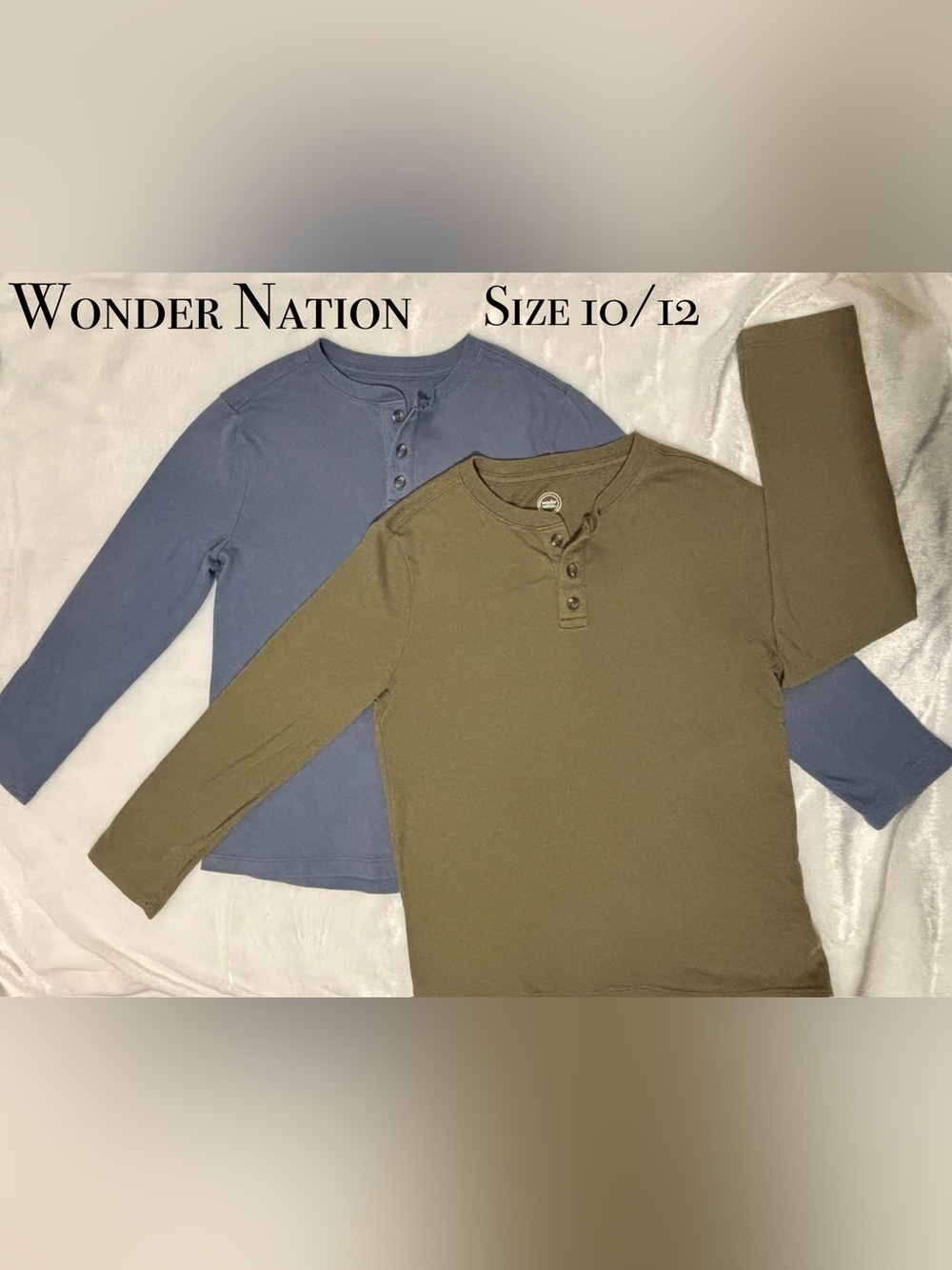 Boy’s WONDER NATION Long-Sleeve Tops in Olive Green & Dusty Blue